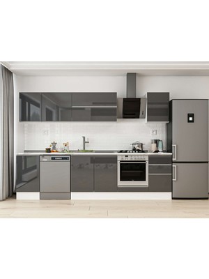 Alvinka 290X210 cm High Gloss Mutfak Dolabı M-E80S45S45-2 Antrasit - Mdf
