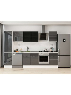 Alvinka 295X210 cm High Gloss Mutfak Dolabı MB-E80B45S50-3 Antrasit - Mdf
