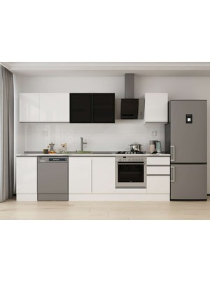 Alvinka 295X210 cm High Gloss Mutfak Dolabı M-E90S40S45-3 Beyaz - Suntalam