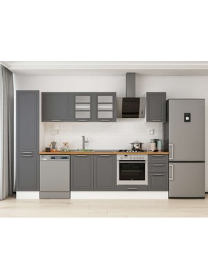 Alvinka 295X210 cm Klasik Mebran Mutfak Dolabı MB-E90B45S40-3 Antrasit - Mdf