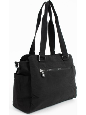 ÖZER-3026-SANMORRIS Kadın Büyük Boy Siyah Renkli Bölmeli Suya Dayanıklı Krinkıl Kumaş Çapraz ve Omuz Askılı Çanta