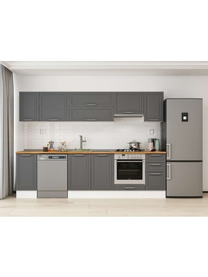 Alvinka 280X210 cm Klasik Mebran Mutfak Dolabı M-E80S40S40-1 Antrasit - Mdf