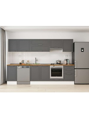 Alvinka 290X210 cm Klasik Mebran Mutfak Dolabı M-E80S40S50-1 Antrasit - Suntalam