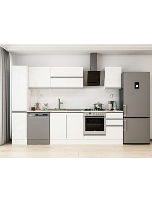 Alvinka 295X210 cm High Gloss Mutfak Dolabı MB-E90B40S45-2 Beyaz - Mdf