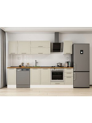 Alvinka 280X210 cm Klasik Mebran Mutfak Dolabı M-E80S40S40-2 Kumtaşı - Mdf