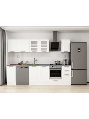 Alvinka 280X210 cm Klasik Mebran Mutfak Dolabı M-E80S40S40-3 Beyaz - Mdf