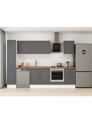 Alvinka 290X210 cm Klasik Mebran Mutfak Dolabı MB-E80B40S50-2 Antrasit - Mdf