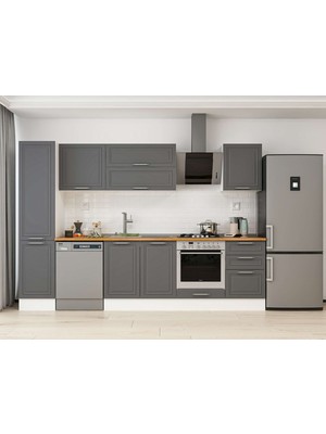 Alvinka 295X210 cm Klasik Mebran Mutfak Dolabı MB-E80B45S50-2 Antrasit - Mdf