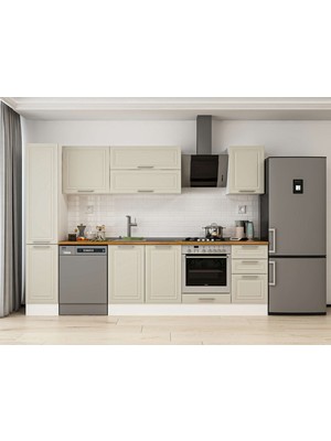 Alvinka 295X210 cm Klasik Mebran Mutfak Dolabı MB-E90B40S45-2 Kumtaşı - Suntalam