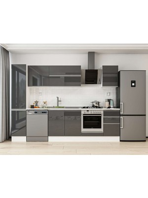 Alvinka 295X210 cm High Gloss Mutfak Dolabı MB-E90B40S45-2 Antrasit - Suntalam