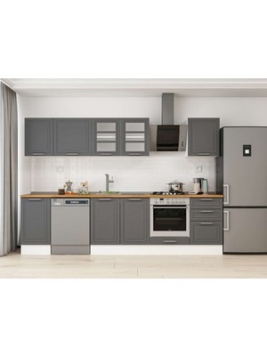 Alvinka 290X210 cm Klasik Mebran Mutfak Dolabı M-E80S40S50-3 Antrasit - Mdf