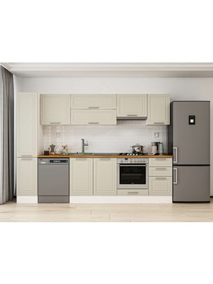 Alvinka 285X210 cm Klasik Mebran Mutfak Dolabı MB-E80B40S45-1 Kumtaşı - Suntalam