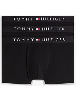 Tommy Hilfiger Erkek Trunk Siyah Desenli 3'lü Boxer Seti Rahat Paça Tipi