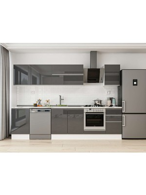 Alvinka 295X210 cm High Gloss Mutfak Dolabı M-E80S50S45-2 Antrasit - Mdf