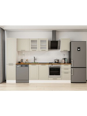 Alvinka 290X210 cm Klasik Mebran Mutfak Dolabı MB-E80B45S45-3 Kumtaşı - Mdf