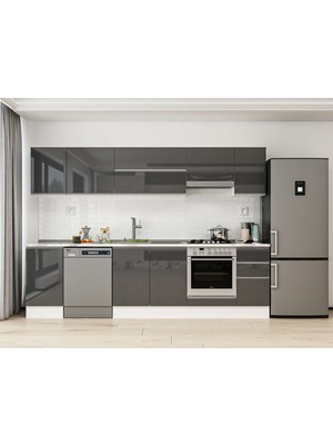 Alvinka 285X210 cm High Gloss Mutfak Dolabı M-E80S45S40-1 Antrasit - Mdf