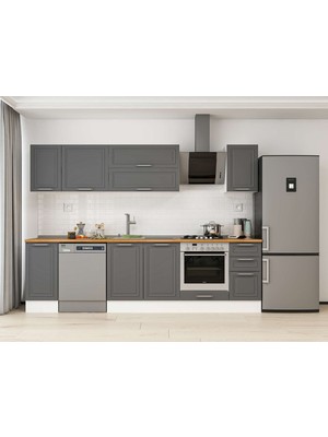 Alvinka 290X210 cm Klasik Mebran Mutfak Dolabı M-E90S40S40-2 Antrasit - Suntalam