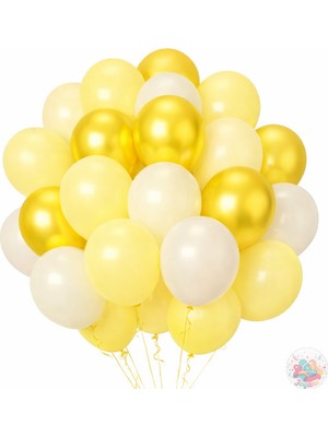 Joyane Metalik Sarı ve Makaron Sarı Beyaz Balon Seti | 24 Parça A Kalite Balon, Parti ve Doğum Günü Seti