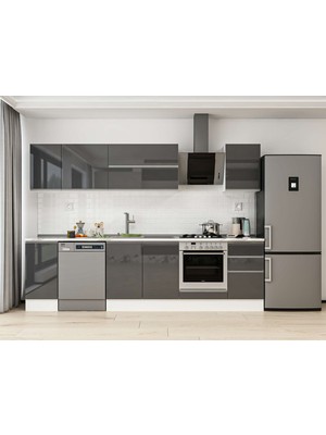 Alvinka 285X210 cm High Gloss Mutfak Dolabı M-E80S40S45-2 Antrasit - Mdf