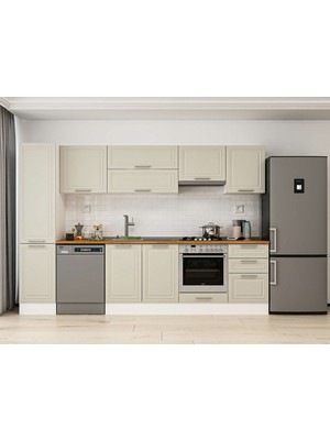 Alvinka 295X210 cm Klasik Mebran Mutfak Dolabı MB-E80B45S50-1 Kumtaşı - Mdf