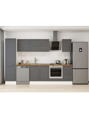 Alvinka 295X210 cm Klasik Mebran Mutfak Dolabı MB-E80B50S45-2 Antrasit - Mdf