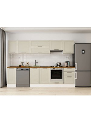 Alvinka 290X210 cm Klasik Mebran Mutfak Dolabı M-E80S40S50-1 Kumtaşı - Mdf