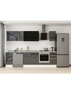 Alvinka 280X210 cm High Gloss Mutfak Dolabı M-E80S40S40-3 Antrasit - Mdf