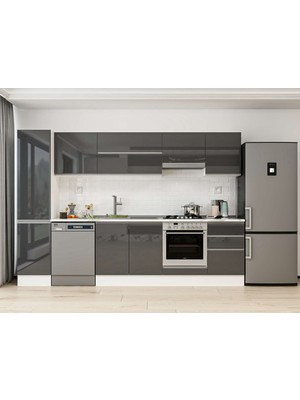 Alvinka 295X210 cm High Gloss Mutfak Dolabı MB-E80B45S50-1 Antrasit - Mdf