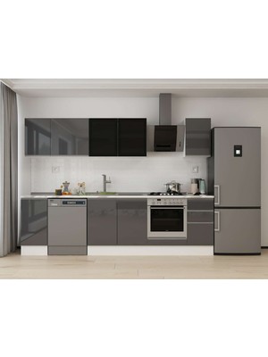 Alvinka 290X210 cm High Gloss Mutfak Dolabı M-E90S40S40-3 Antrasit - Mdf