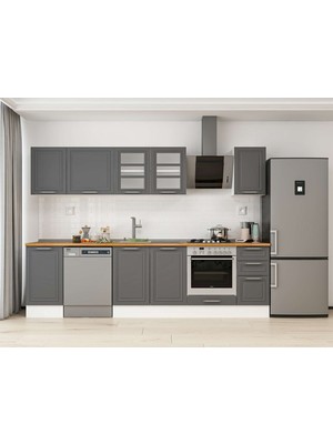 Alvinka 295X210 cm Klasik Mebran Mutfak Dolabı M-E90S45S40-3 Antrasit - Suntalam