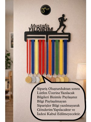 3art Metal Dekorasyon Kişiye Özel Isimli Madalya Askılığı - Sporcu Madalya Askısı - Duvar Tipi  Madalya Standı