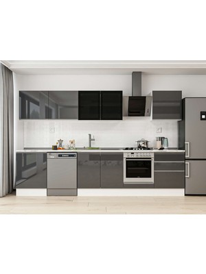 Alvinka 320X210 cm High Gloss Mutfak Dolabı M-E80S60S60-3 Antrasit - Mdf