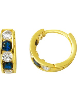 Bilezikci Lacivert Taşlı Altın Halka Bebek Küpesi