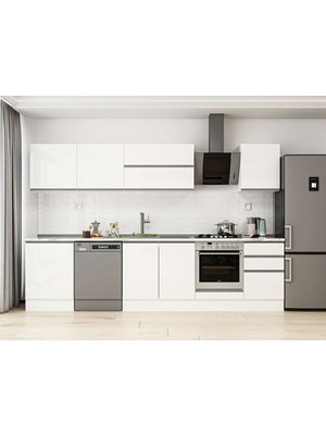 Alvinka 320X210 cm High Gloss Mutfak Dolabı M-E90S60S50-2 Beyaz - Suntalam