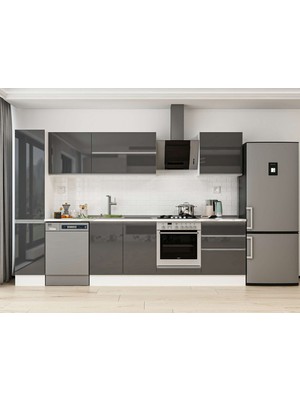 Alvinka 310X210 cm High Gloss Mutfak Dolabı MB-E90B40S60-2 Antrasit - Suntalam
