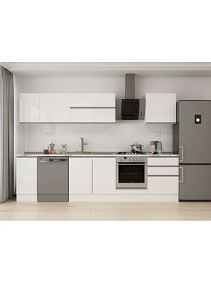 Alvinka 310X210 cm High Gloss Mutfak Dolabı M-E90S40S60-2 Beyaz - Mdf