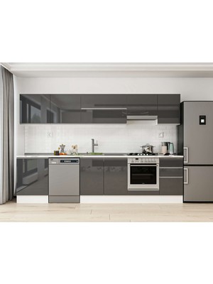 Alvinka 315X210 cm High Gloss Mutfak Dolabı M-E90S60S45-1 Antrasit - Suntalam