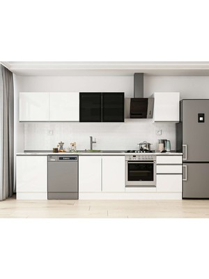 Alvinka 320X210 cm High Gloss Mutfak Dolabı M-E90S60S50-3 Beyaz - Suntalam
