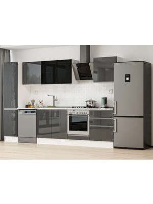 Alvinka 315X210 cm High Gloss Mutfak Dolabı MB-E90B45S60-3 Antrasit - Suntalam