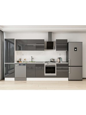 Alvinka 320X210 cm High Gloss Mutfak Dolabı MB-E90B50S60-2 Antrasit - Suntalam
