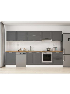 Alvinka 320X210 cm Klasik Mebran Mutfak Dolabı M-E80S60S60-1 Antrasit - Mdf