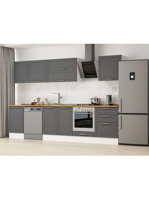 Alvinka 310X210 cm Klasik Mebran Mutfak Dolabı M-E80S50S60-2 Antrasit - Mdf