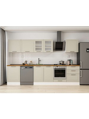 Alvinka 320X210 cm Klasik Mebran Mutfak Dolabı M-E80S60S60-3 Kumtaşı - Suntalam