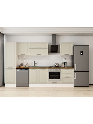 Alvinka 310X210 cm Klasik Mebran Mutfak Dolabı MB-E80B50S60-2 Kumtaşı - Mdf