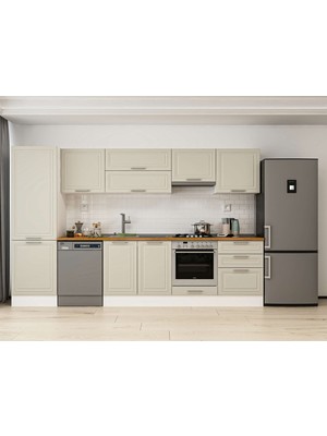 Alvinka 320X210 cm Klasik Mebran Mutfak Dolabı MB-E80B60S60-1 Kumtaşı - Mdf