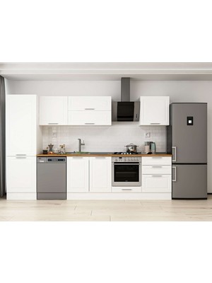 Alvinka 320X210 cm Klasik Mebran Mutfak Dolabı MB-E80B60S60-2 Beyaz - Mdf