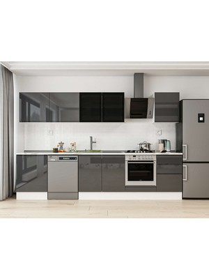 Alvinka 320X210 cm High Gloss Mutfak Dolabı M-E90S60S50-3 Antrasit - Suntalam