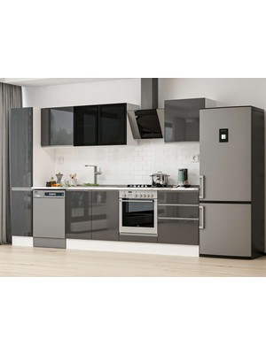 Alvinka 310X210 cm High Gloss Mutfak Dolabı MB-E90B40S60-3 Antrasit - Mdf