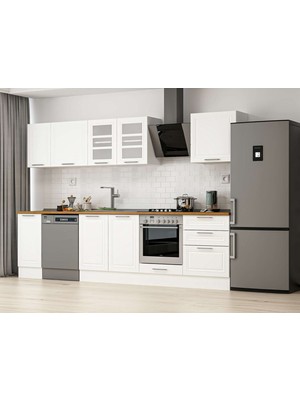 Alvinka 310X210 cm Klasik Mebran Mutfak Dolabı M-E90S40S60-3 Beyaz - Suntalam