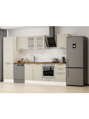 Alvinka 320X210 cm Klasik Mebran Mutfak Dolabı MB-E90B60S50-3 Kumtaşı - Suntalam